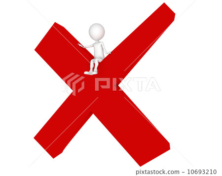 3D Human charcter sitting red letter X, 3d render, isolated on w 10693210