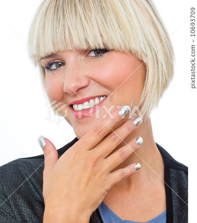 attractive blond woman with silver fingernails 10693709