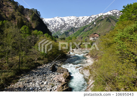 The Tamagawa Valley of the fresh green and the Iidake's mountains 10695043