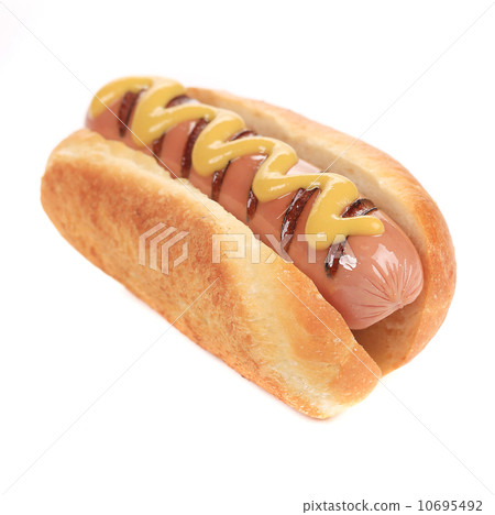 Tasty grilled hotdog with mustard. 10695492