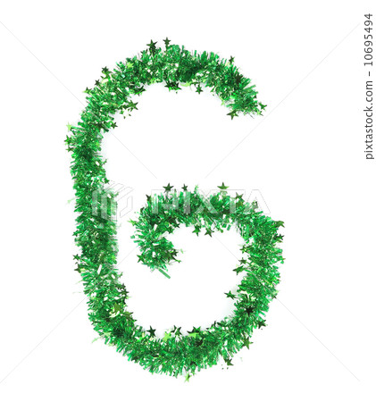 Green tinsel with stars in form of letter G. 10695494