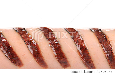 Grilled cut sausages close up. 10696078