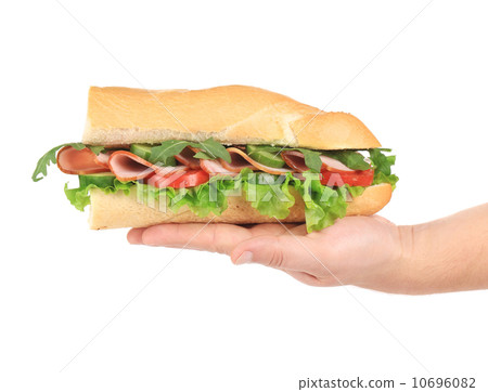 Baguette sandwich in hand. Baguette sandwich in hand. 10696082
