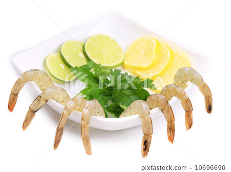 Plate with fresh shrimps and green parsley. Plate with fresh shrimps and green parsley. 10696690