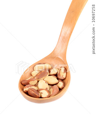 Wooden spoon with brazil nuts. Wooden spoon with brazil nuts. 10697258