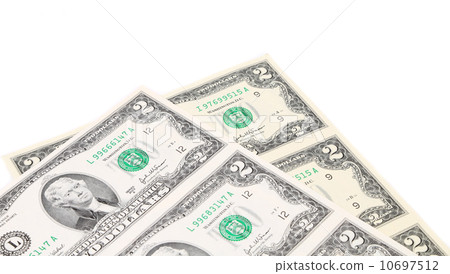 Two-dollar bills. There is white space for text. 10697512