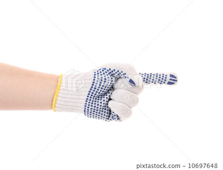 Hand in glove point with finger. Hand in glove point with finger. 10697648