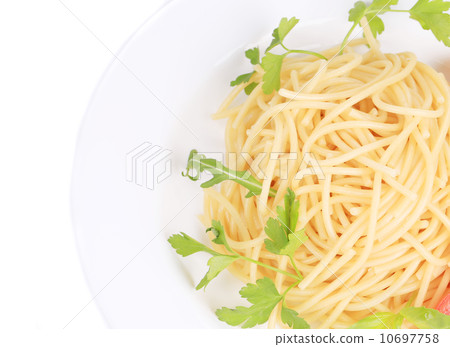 close up of spaghetti with basil close up of spaghetti with basil 10697758