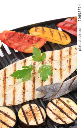 Grilled fillet of pangasius. Close up. 10698714