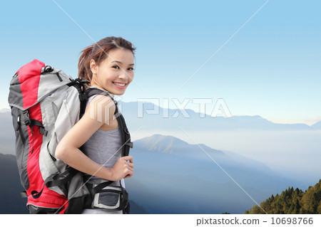 happy woman mountain hiker happy woman mountain hiker 10698766