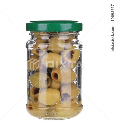 Green olives in a jar. Green olives in a jar. 10698857