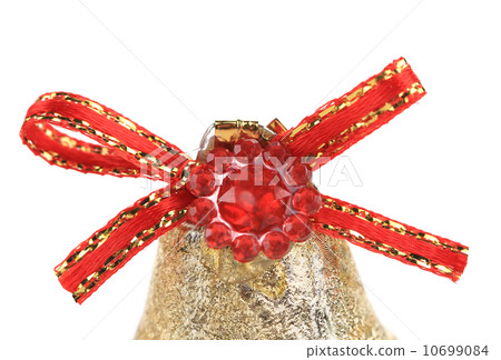 Red ribbon on Christmas kingle bell. Red ribbon on Christmas kingle bell. 10699084