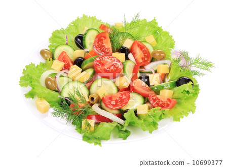 Greek salad with cheese. 10699377