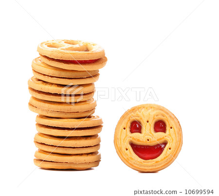 Stack of smile biscuits. 10699594