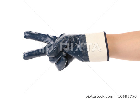 Gloved hand with pointing two fingers Gloved hand with pointing two fingers 10699756