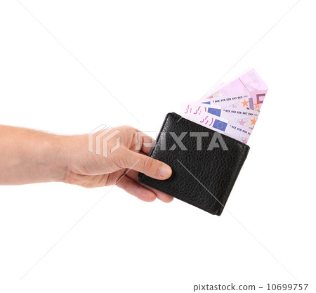 man's hands hiding wallet with banknote of euro 10699757