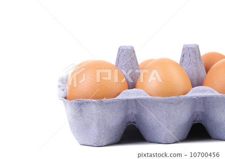 Ten eggs in a blue carton box. Ten eggs in a blue carton box. 10700456