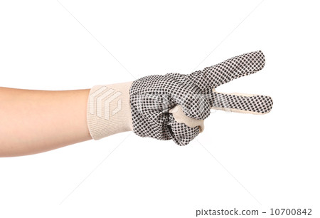Hand in gloves shows two. Hand in gloves shows two. 10700842