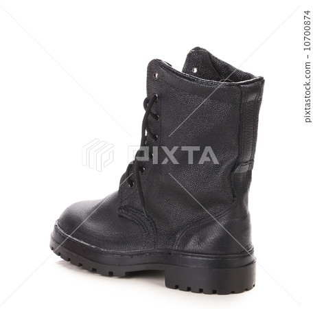 Black leather boot. Black leather boot. 10700874