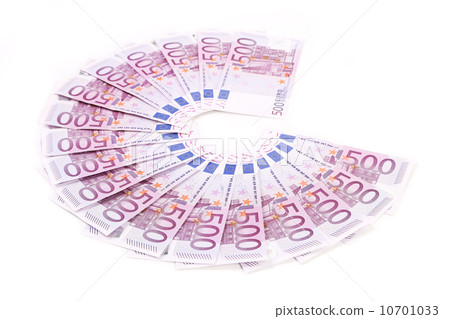 five hundred Euro bank notes fanned 10701033