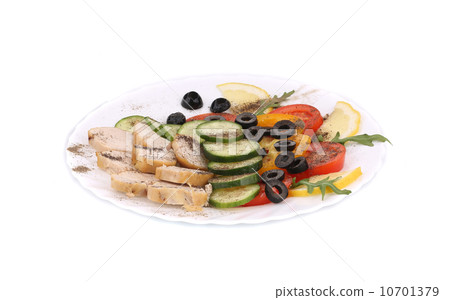 Chicken salad with vegetables and spices. Chicken salad with vegetables and spices. 10701379