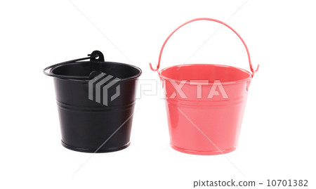 Black and pink metal buckets. 10701382