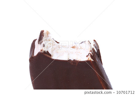 Bitten chocolate vanilla ice cream. 10701712