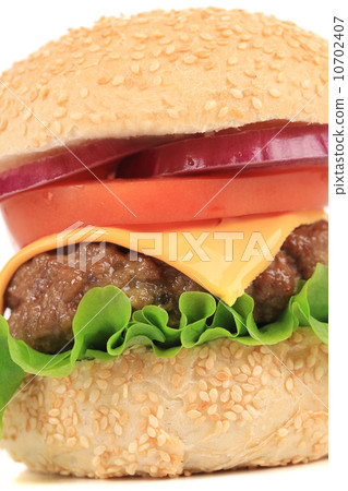 Tasty cheeseburger close-up. 10702407