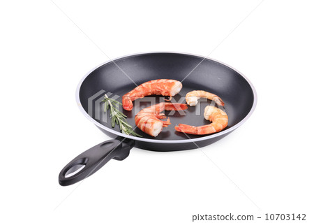 Fresh boiled shrimps on frying pan. 10703142