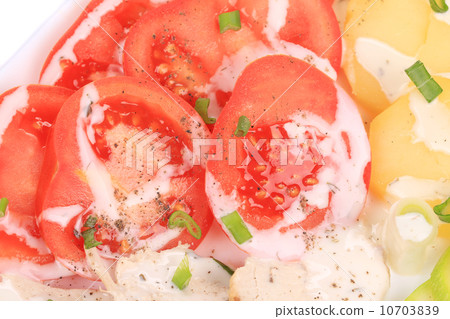 Chicken salad with potatoes. Chicken salad with potatoes. 10703839