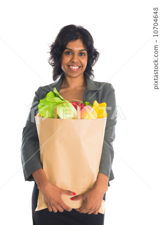 indian female shopping with business attire and white background 10704648