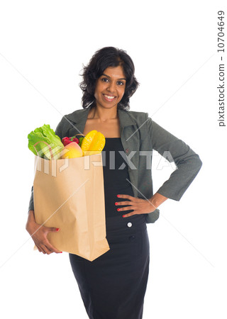 indian female shopping with business attire and white background 10704649