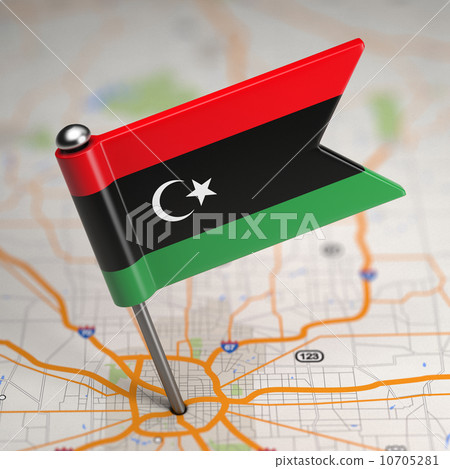 Libya Small Flag on a Map Background. 10705281