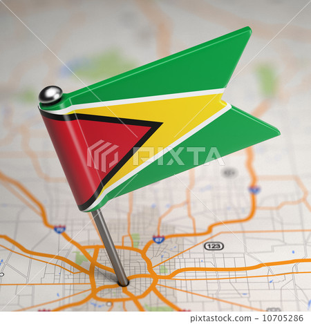 Guyana Small Flag on a Map Background. 10705286