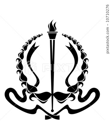 Stylized foliate wreath with a burning torch 10710276