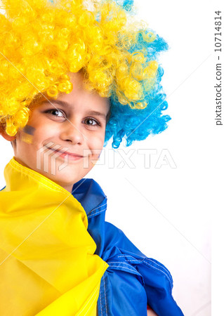 Football fan with  ukrainian flag on a white background 10714814