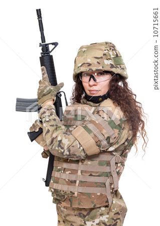 Beautiful army girl with rifle Beautiful army girl with rifle 10715661