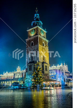 Poland, Krakow. Market Square at night. 10716295