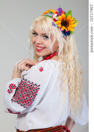 Woman wears Ukrainian national dress 10717907