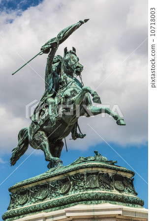 horse and rider statue of archduke Karl in vienna at the Heldenp 10718003