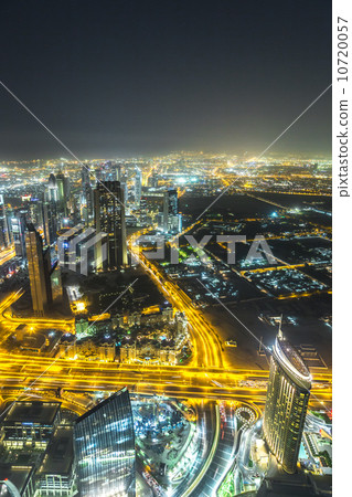 Dubai downtown night scene with city lights, 10720057