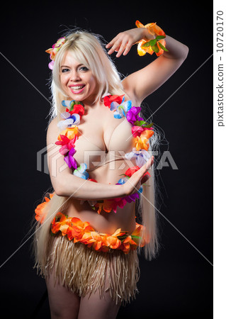 Studio portrait of lovely girl in hawai costume Studio portrait of lovely girl in hawai costume 10720170