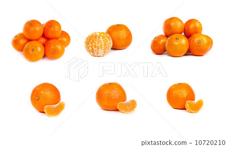 set of Ripe tangerine or mandarin with slices on white set of Ripe tangerine or mandarin with slices on white 10720210