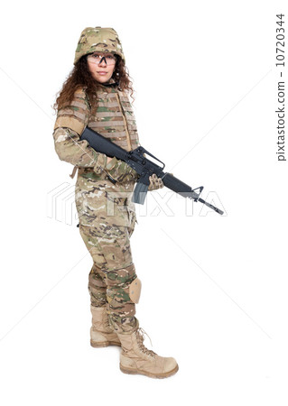 Beautiful army girl with rifle Beautiful army girl with rifle 10720344