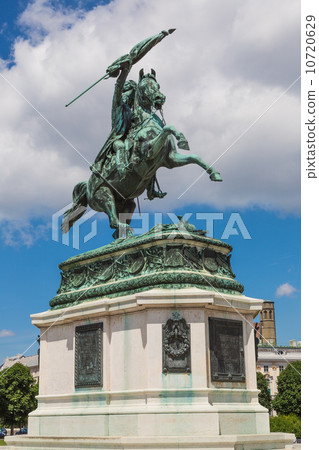 horse and rider statue of archduke Karl in vienna at the Heldenp 10720629