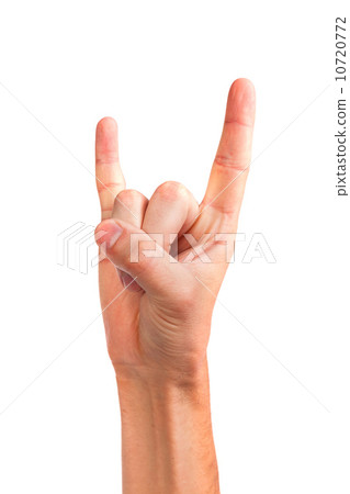 A man's hand giving the Rock and Roll sign 10720772