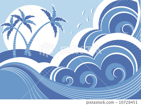 sea waves and island. Vector graphic illustration of water seasc 10728451