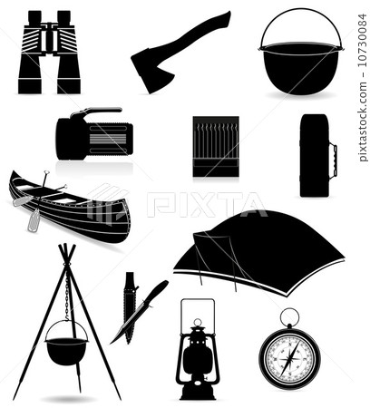 set icons items for outdoor recreation black silhouette vector i 10730084