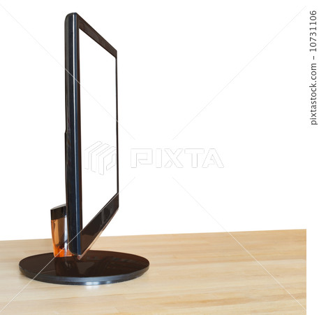 widescreen display cut out screen on wood table widescreen display cut out screen on wood table 10731106
