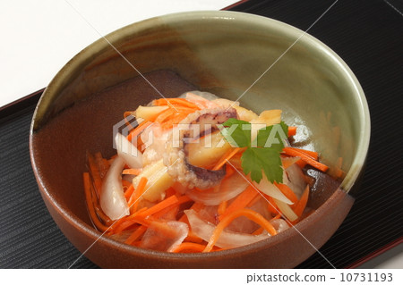 Vinegared thing squid dish Japanese vegetables pickled Japanese background White background 10731193